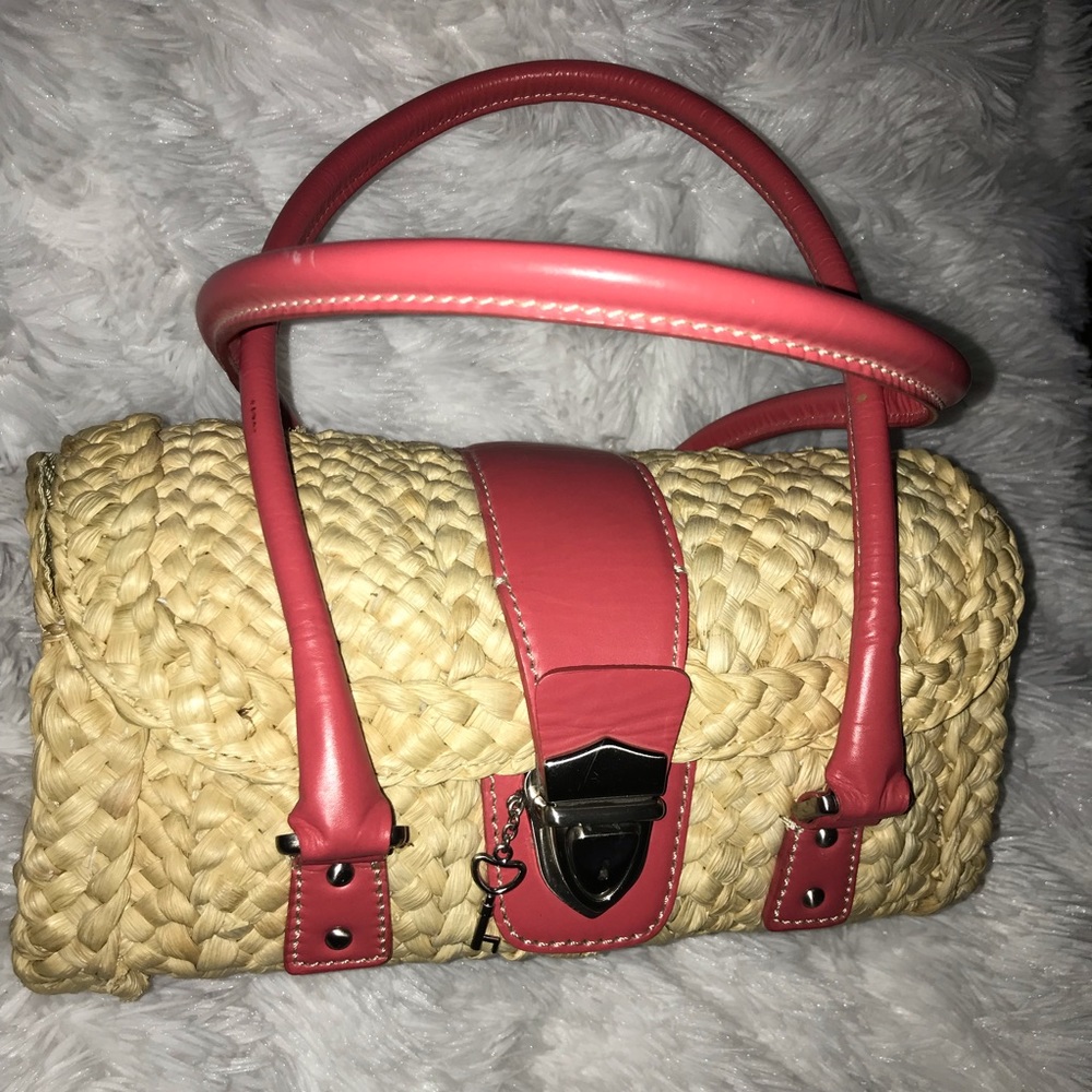Ann Taylor Straw Purse With Pink Details